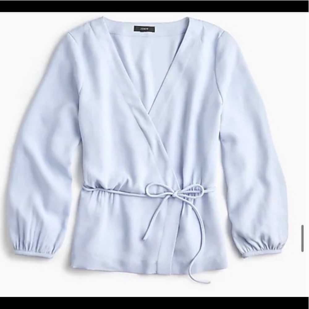 J.Crew Crepe Faux Wrap Blouse in Pastel Blue